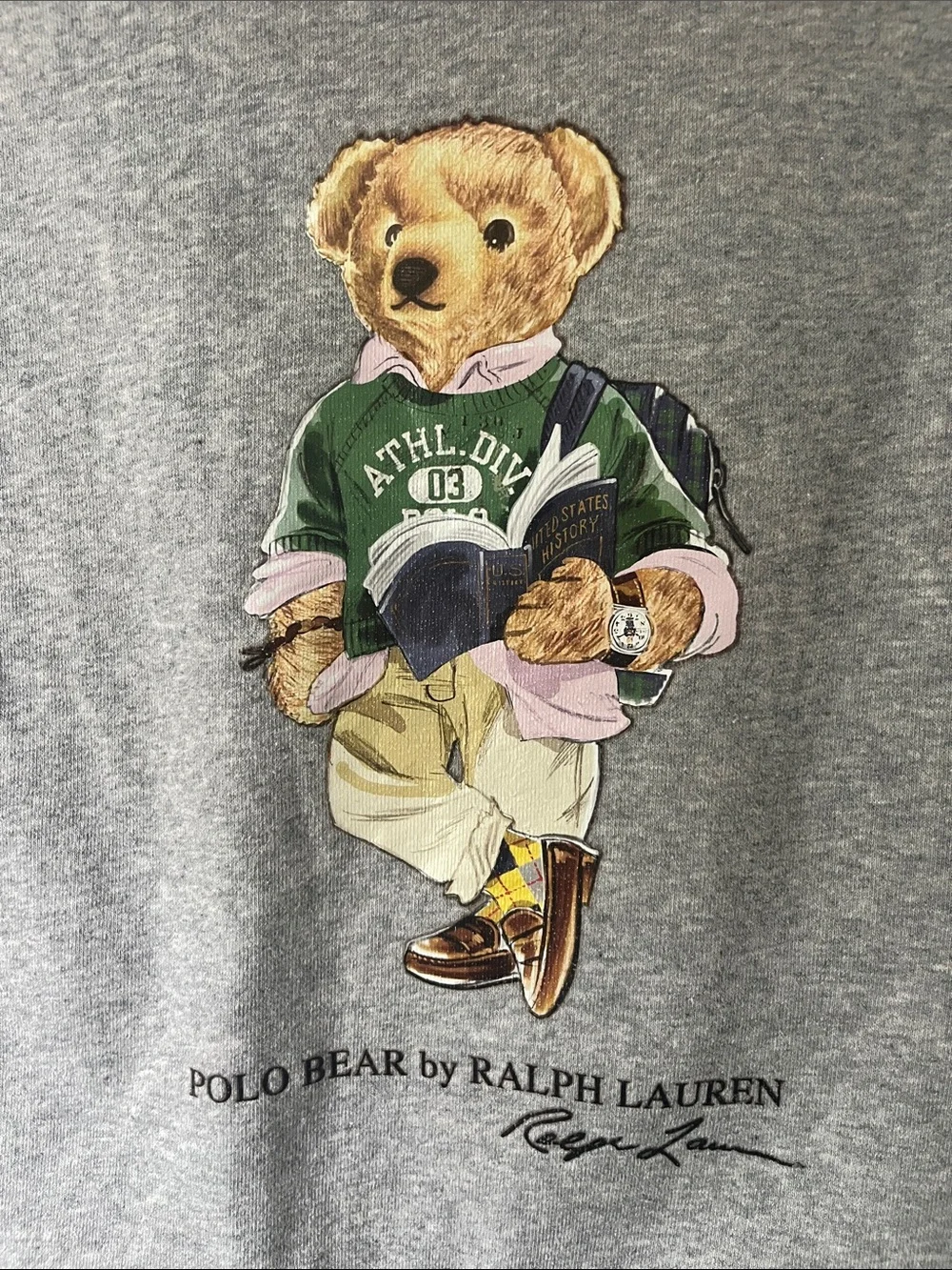 Ralph Lauren Grey Polo Bear Colorblock Crewneck Hoodie